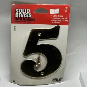 #5 Vintage Cole Solid Brass Number House Numbers 4” Hardware New In Package